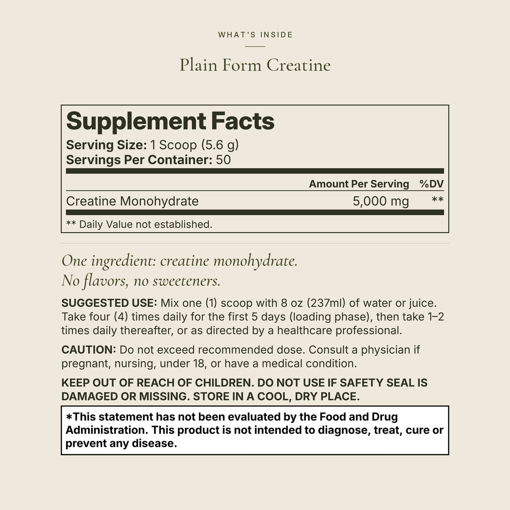 Plain Form Creatine Supplement Facts and directions
