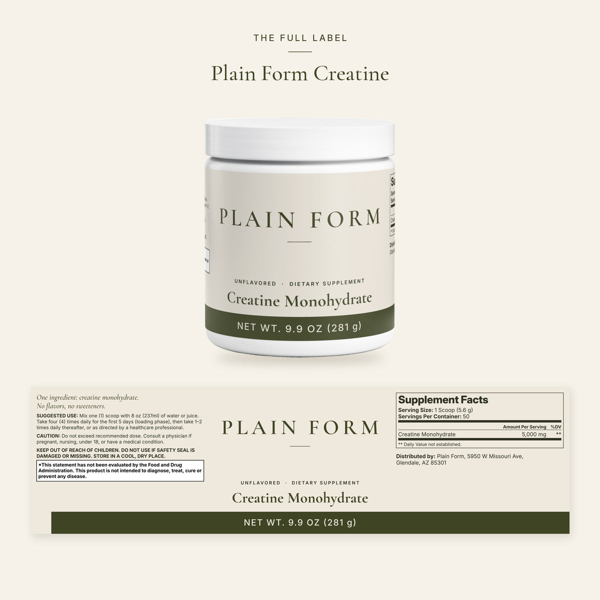 Plain Form Creatine full label