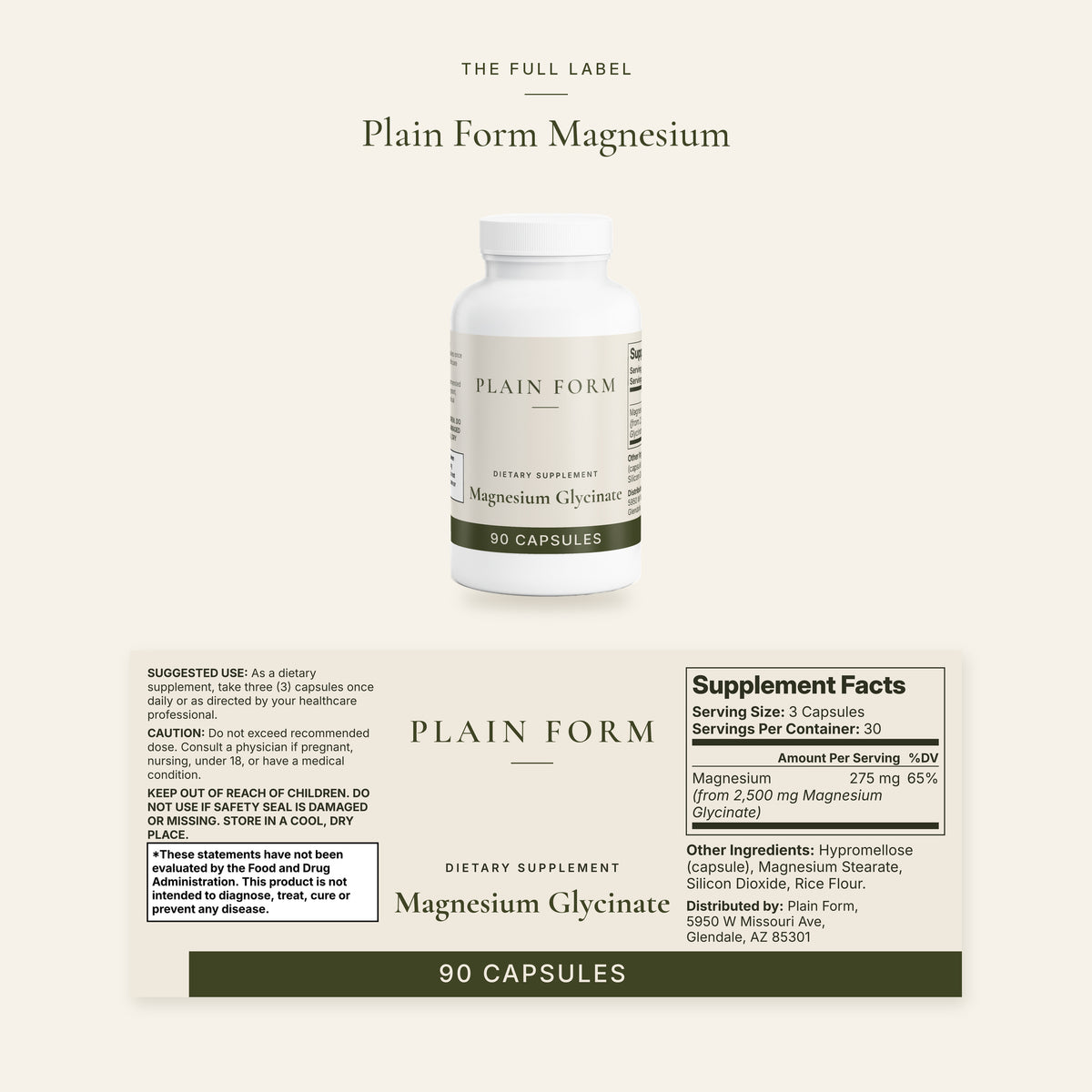 Plain Form Magnesium Glycinate full label