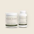 Plain Form AM/PM Stack: Creatine Monohydrate jar and Magnesium Glycinate bottle